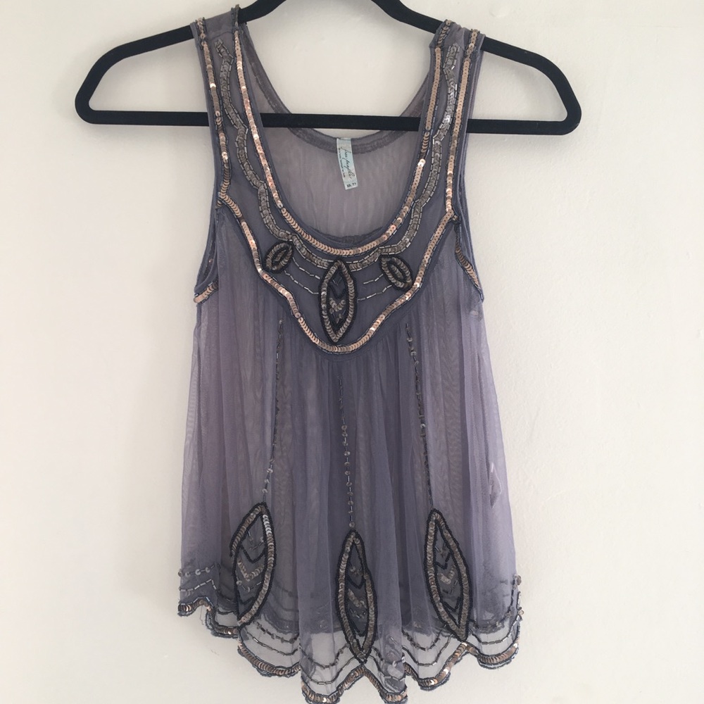 Free People sheer beaded tank.